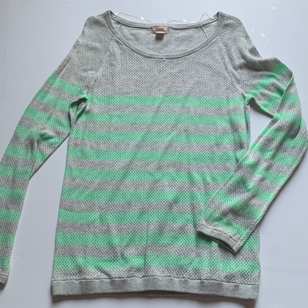🦄 Mossimo Striped Gray/Mint Sheer Knit Top